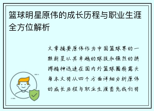 篮球明星原伟的成长历程与职业生涯全方位解析